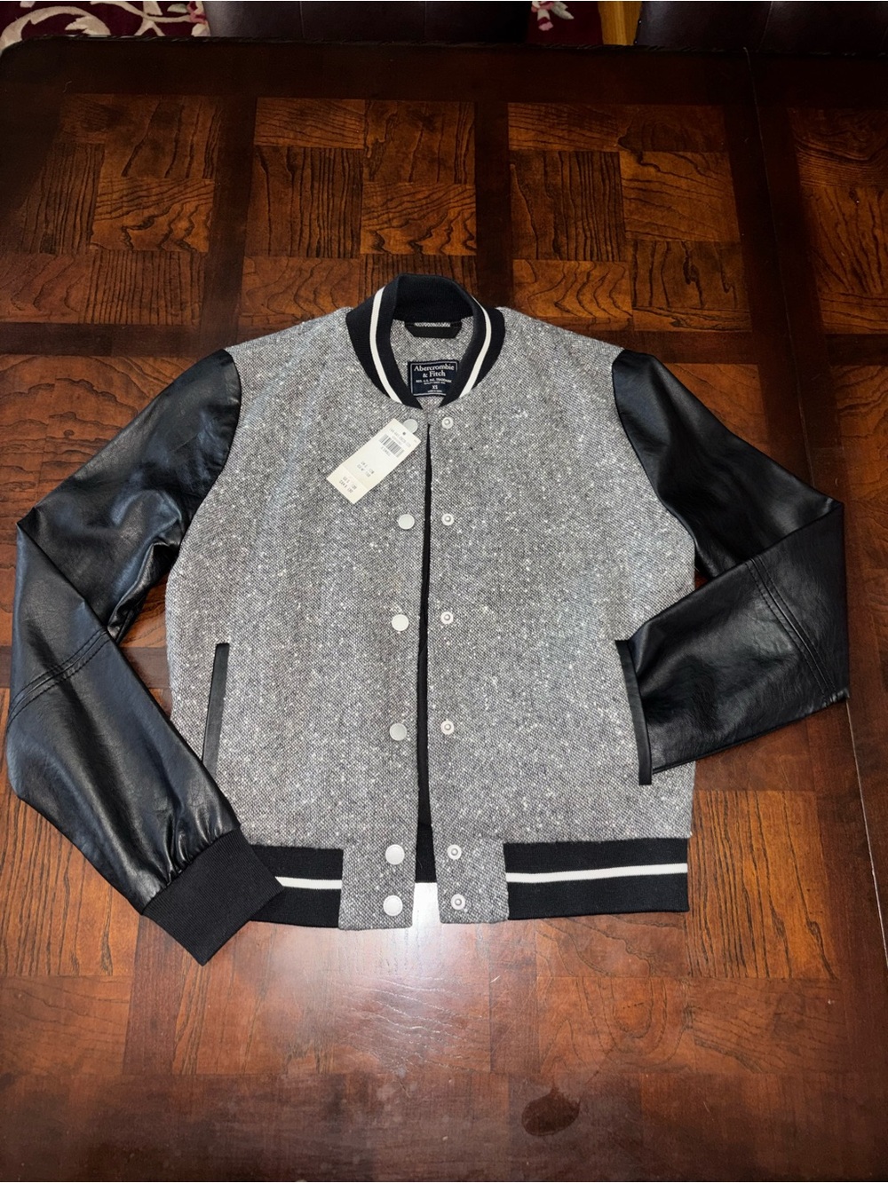 Abercrombie & Fitch Gray and Black Varsity Bomber Jacket